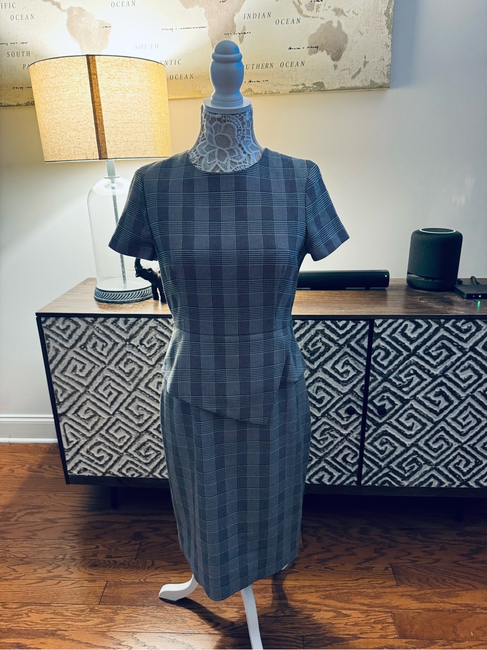 Ted Baker London Gray Plaid Short-Sleeve Peplum Dress